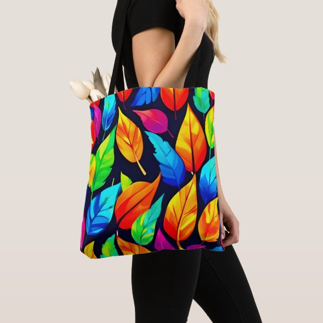 Vibrant Autumn Leaves Pattern Tote Bag (Close Up)