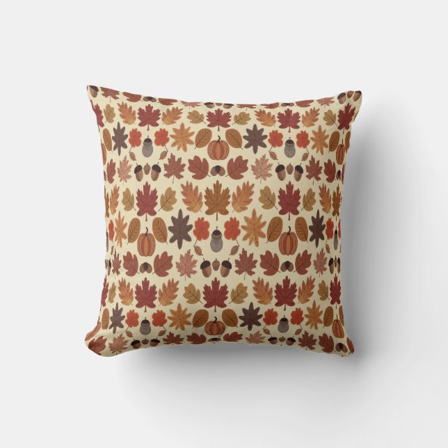 Vibrant Autumn Leaves Pattern with Fall Colours Cushion (Front)