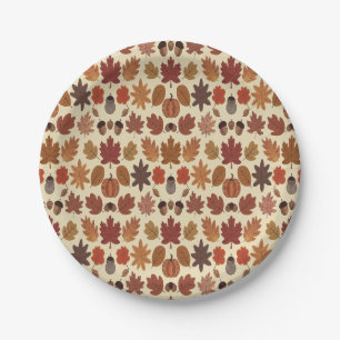 Vibrant Autumn Leaves Pattern with Fall Colours Paper Plate