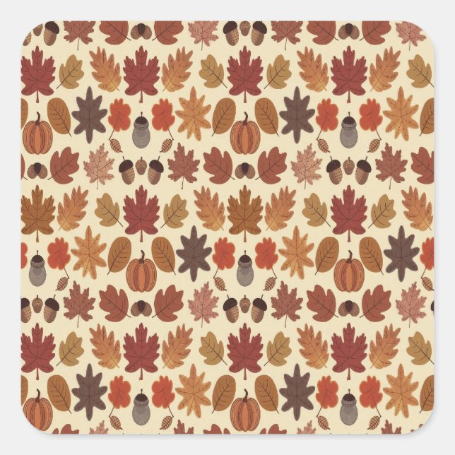 Vibrant Autumn Leaves Pattern with Fall Colours Square Sticker (Front)