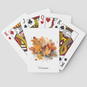 Vibrant Autumn Maple Watercolor, custom Playing Cards