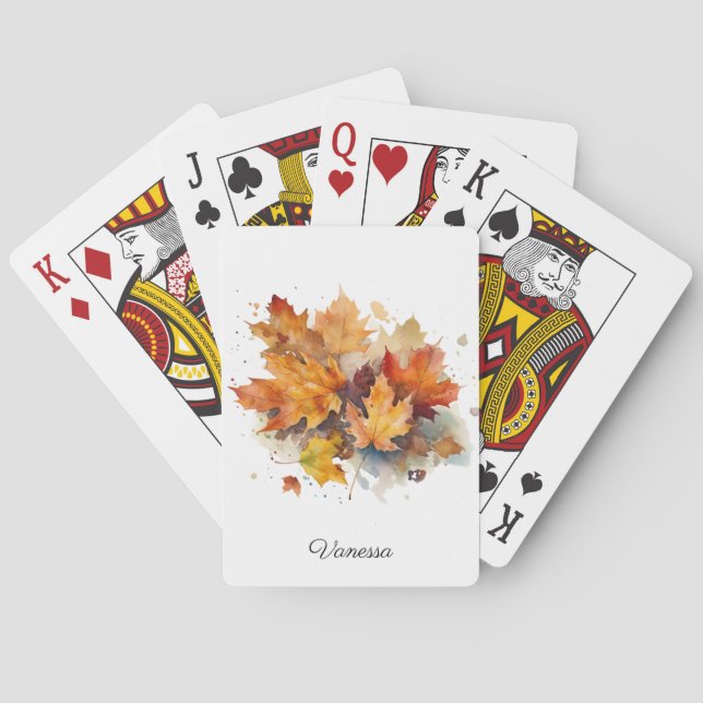 Vibrant Autumn Maple Watercolor, custom Playing Cards (Back)