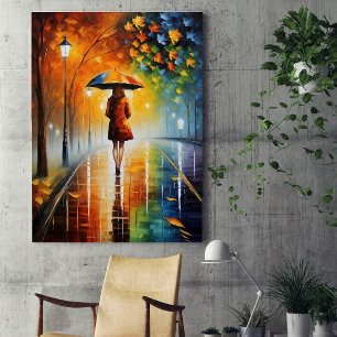 Vibrant Autumn Rainy Fall Leaves  Poster
