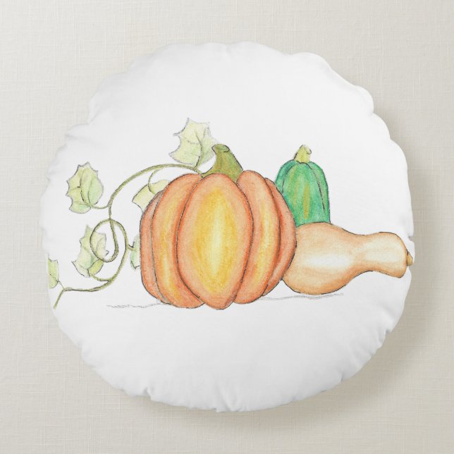 Vibrant Autumn Squash Arrangement Round Cushion (Front)