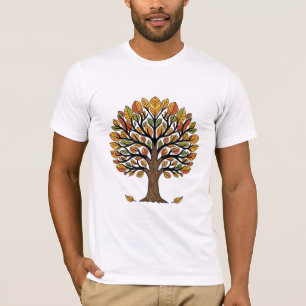 Vibrant Autumn Tree of Life Folk Art Illustration T-Shirt