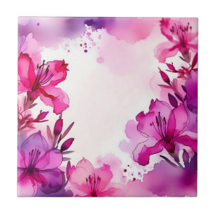 Vibrant Azalea Floral Watercolor Tile