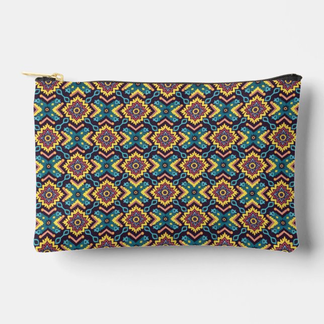 Vibrant Aztec Geometric Floral Pattern Accessory Pouch (Front)