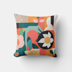 Vibrant Bauhaus Geometric Floral Design Cushion