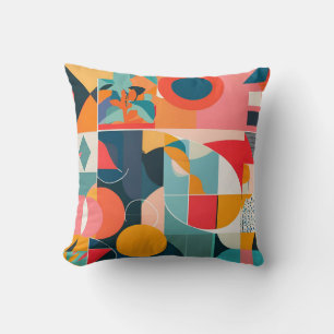 Vibrant Bauhaus Geometric Floral Design Cushion