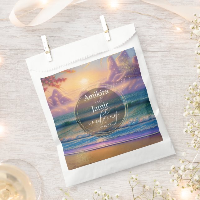 Vibrant Beach Background Faux Glitter Wedding Favour Bags (Clipped)