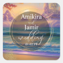 Vibrant Beach Background Faux Glitter Wedding