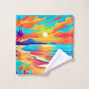 Vibrant Beach Sunset Art Bath Towel Set