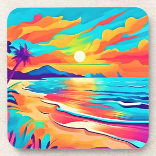Vibrant Beach Sunset Art Coaster