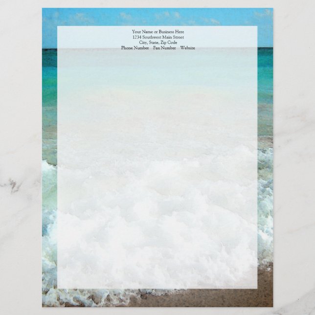 Vibrant Beach Watercolor Scene Personalized Letterhead (Front)