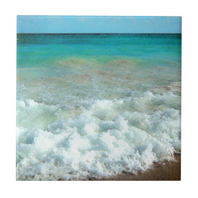 Vibrant Beach Watercolor Scene Tile (Front)