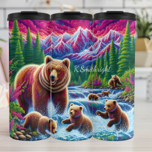 Vibrant Bear Family Mountain Stream Thermal Tumbler