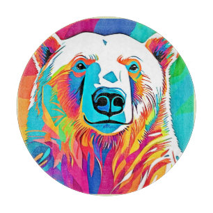 Vibrant Bear Head Artwork Cutting Board