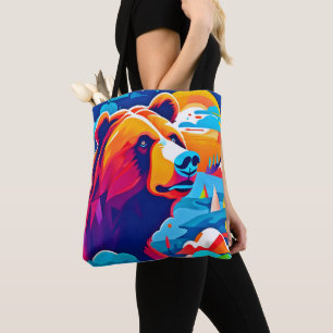 Vibrant Bear, Moonlit Scene Tote Bag