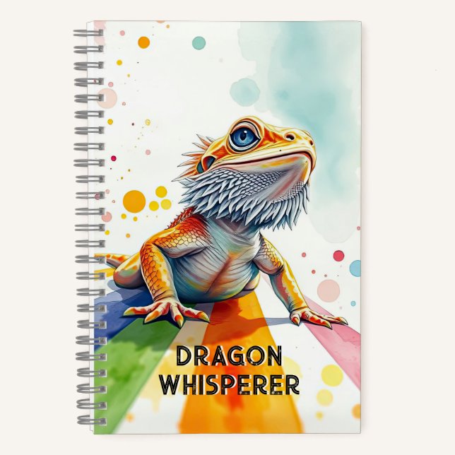 Vibrant Bearded Dragon Art Colourful Watercolor Notebook (Front)