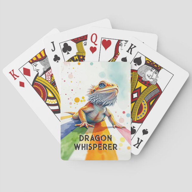 Vibrant Bearded Dragon Art Colourful Watercolor Playing Cards (Back)