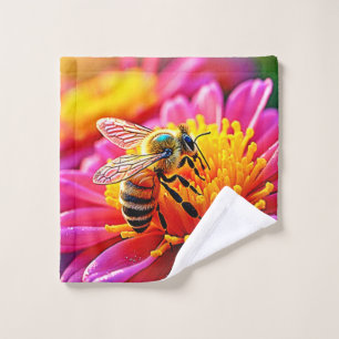 Vibrant Bee on Bloom Design Bath Towel Set