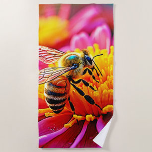 Vibrant Bee on Bloom Design Beach Towel