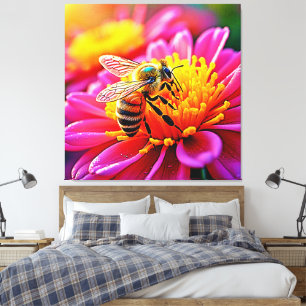 Vibrant Bee on Bloom Design Canvas Print