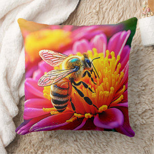 Vibrant Bee on Bloom Design Cushion