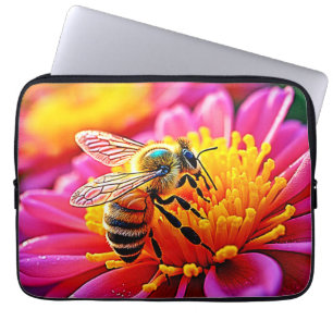 Vibrant Bee on Bloom Design Laptop Sleeve