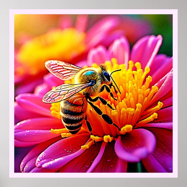Vibrant Bee on Bloom Design Poster (Front)