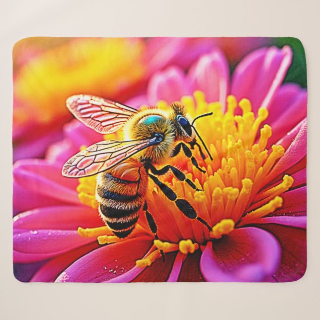 Vibrant Bee on Bloom Design Sherpa Blanket (Front (Horizontal))
