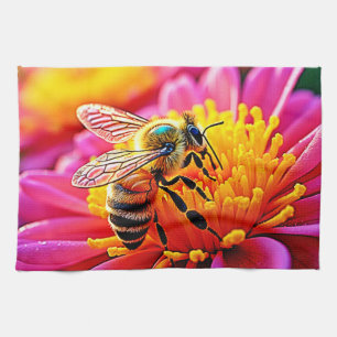 Vibrant Bee on Bloom Design Tea Towel
