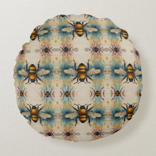 Vibrant Bee Watercolour Pattern Round Cushion