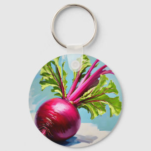 Vibrant Beetroot Magenta Leaves Key Ring