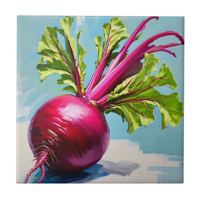 Vibrant Beetroot Magenta Leaves Tile (Front)