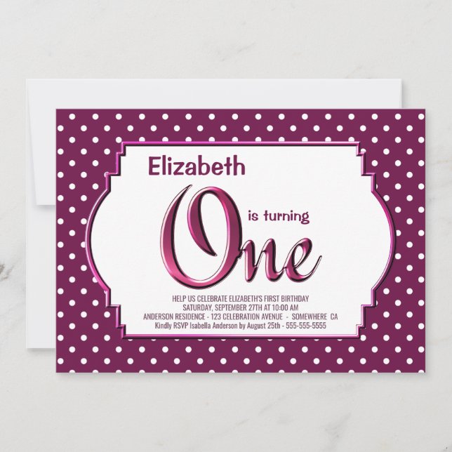 Vibrant Berry Red Polka Dot 1st Birthday Party Invitation (Front)