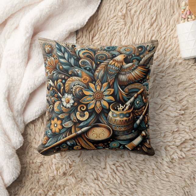Vibrant bird and floral design with artistic tools cushion (Blanket)