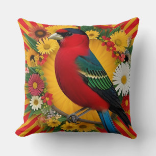 Vibrant Bird Illustration With Floral Mandala Cushion