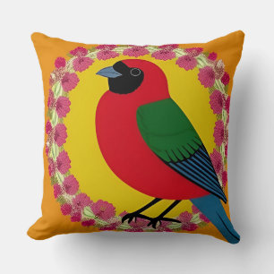 Vibrant Bird Illustration With Floral Mandala Cushion