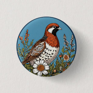 Vibrant Bird Surrounded by Colourful Wildflowers 3 Cm Round Badge