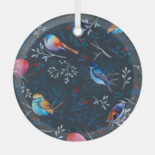 Vibrant Birds: Gouache Dark Elegance Glass Tree Decoration