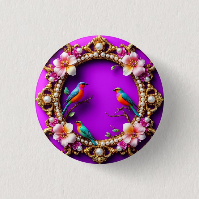 Vibrant Birds Perched 3 Cm Round Badge (Front)