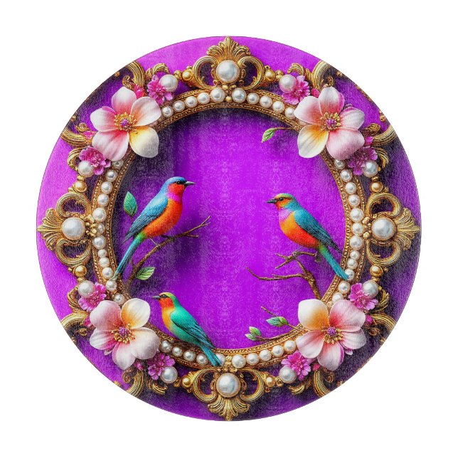 Vibrant Birds Perched Cutting Board (Front)