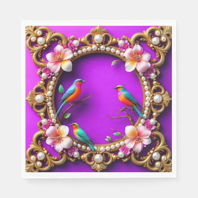 Vibrant Birds Perched Napkin (Front)