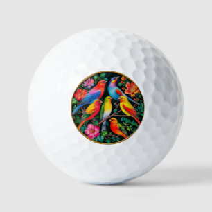 Vibrant Birds Perched on Flowering Branches Golf Balls