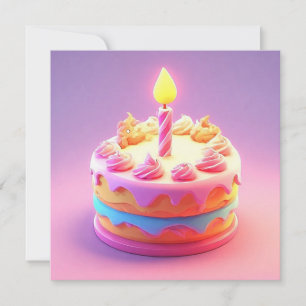 Vibrant Birthday Cake with Candle Invitation