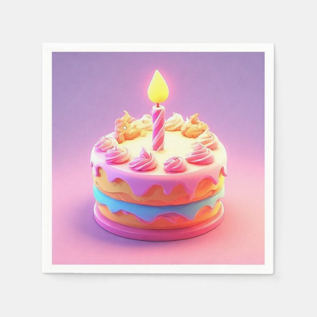 Vibrant Birthday Cake with Candle Napkin (Front)