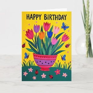 Vibrant Birthday Floral Pot Card