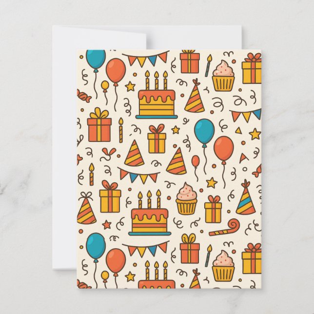 Vibrant Birthday Party Seamless Pattern Announcement (Front)