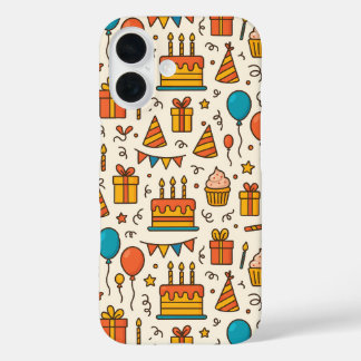 Vibrant Birthday Party Seamless Pattern iPhone 16 Case